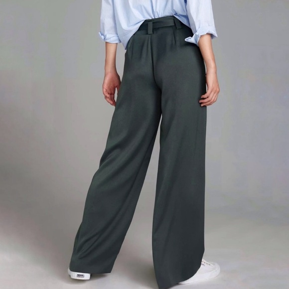 NWT BOSKEMPER green Carlton high waisted front pockets wide leg belt pants - Picture 3 of 15